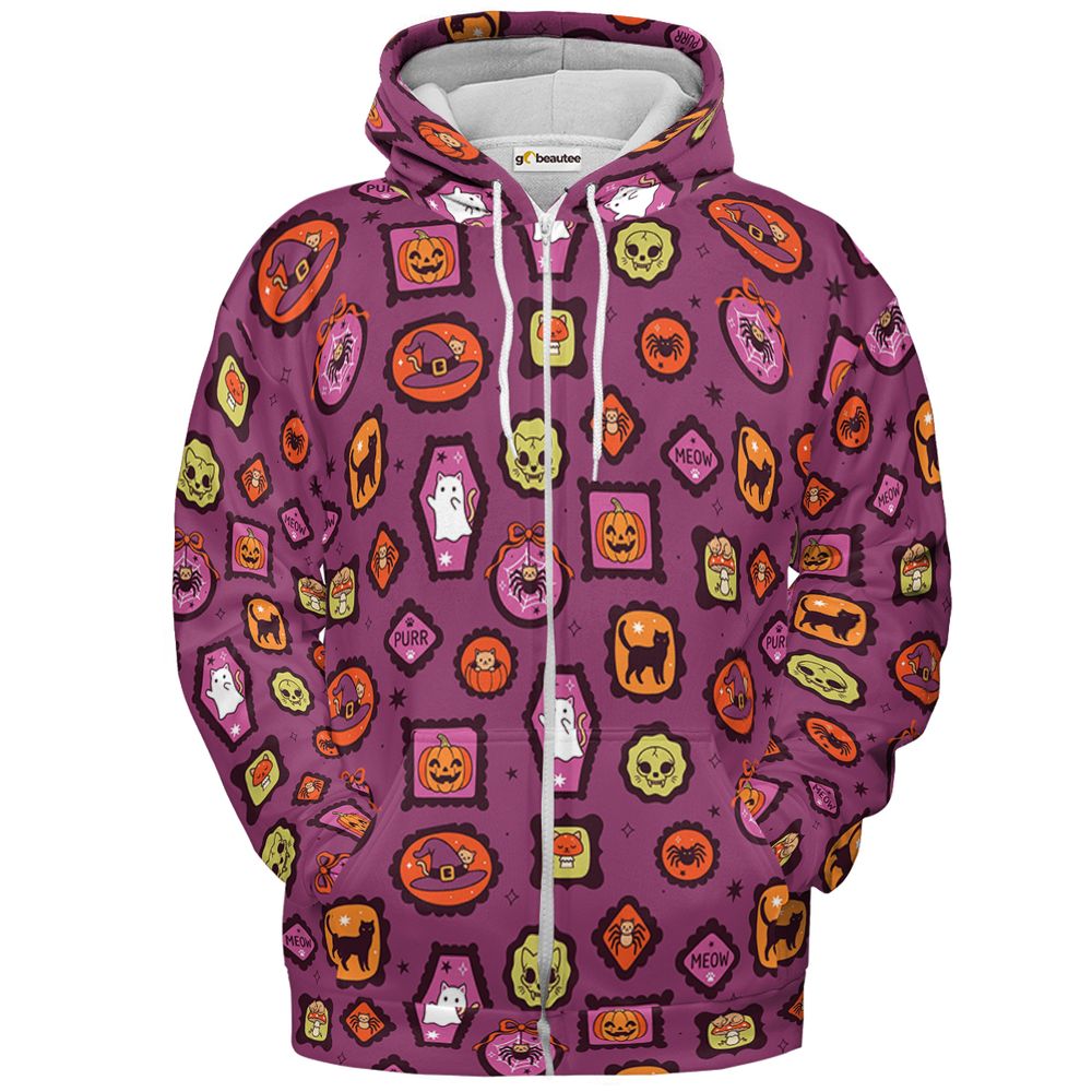 Title Options  Vintage Framed Halloween Cats & Ghosts - Zip Hoodie - 2
