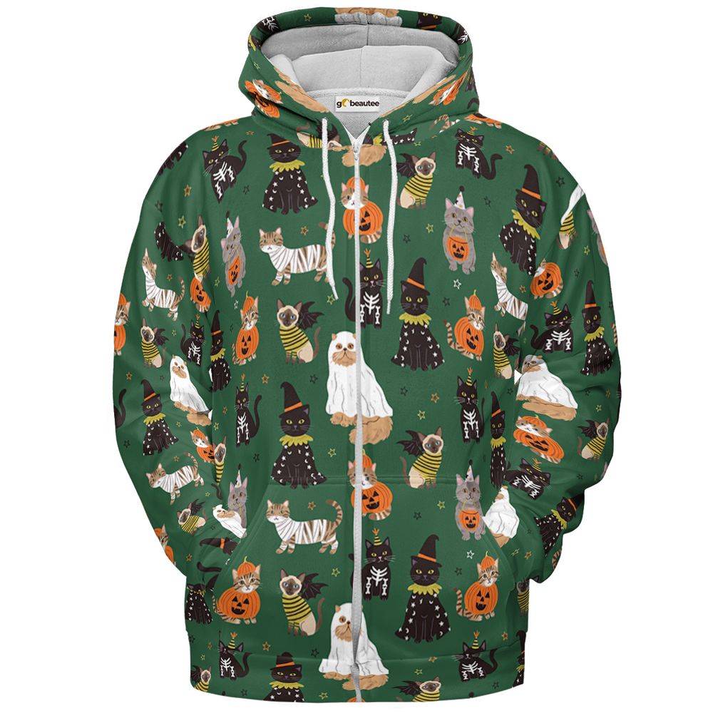 Spooky Cute Halloween Cats & Ghosts - Zip Hoodie - 2