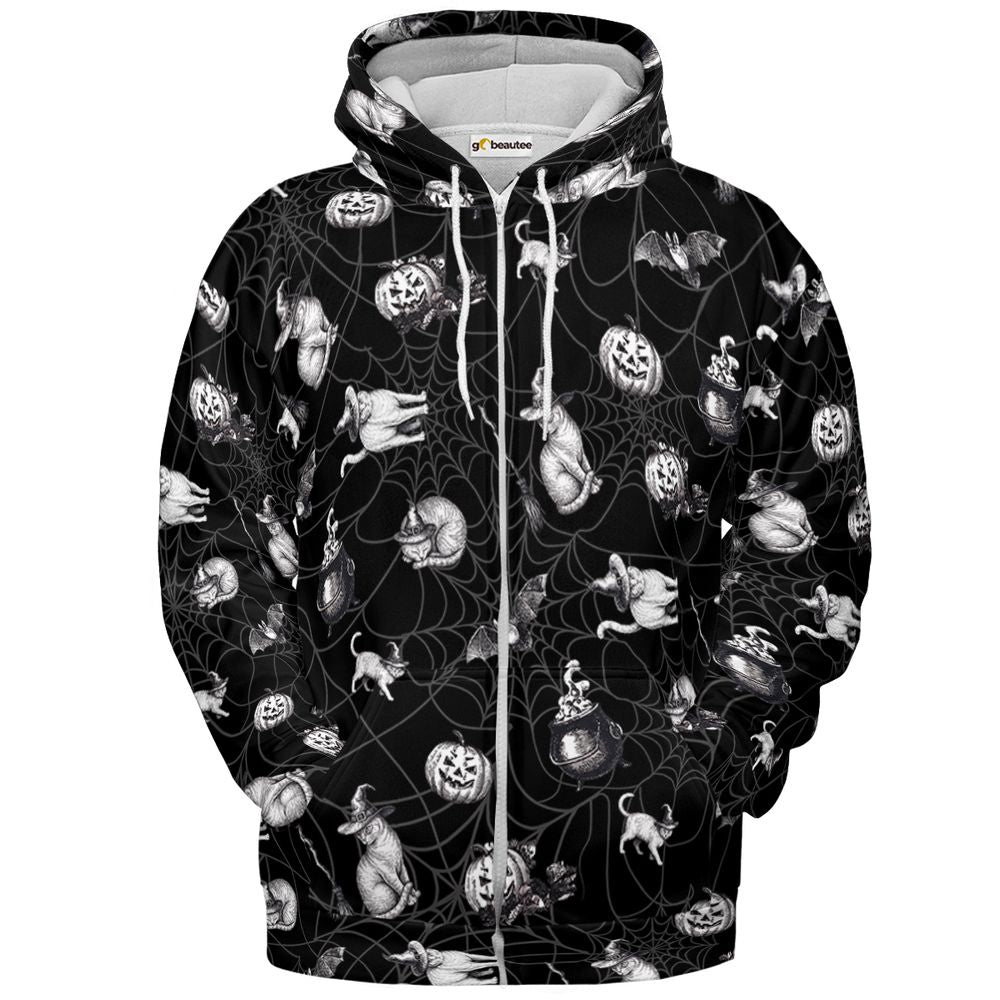 Vintage Witchy Cat Halloween - Zip Hoodie - 2