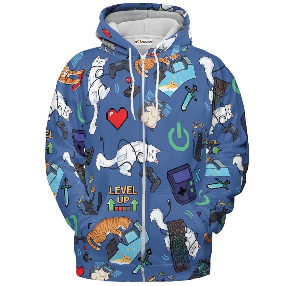Game and Cats Full Print Hoodie - Zip Hoodie - 2