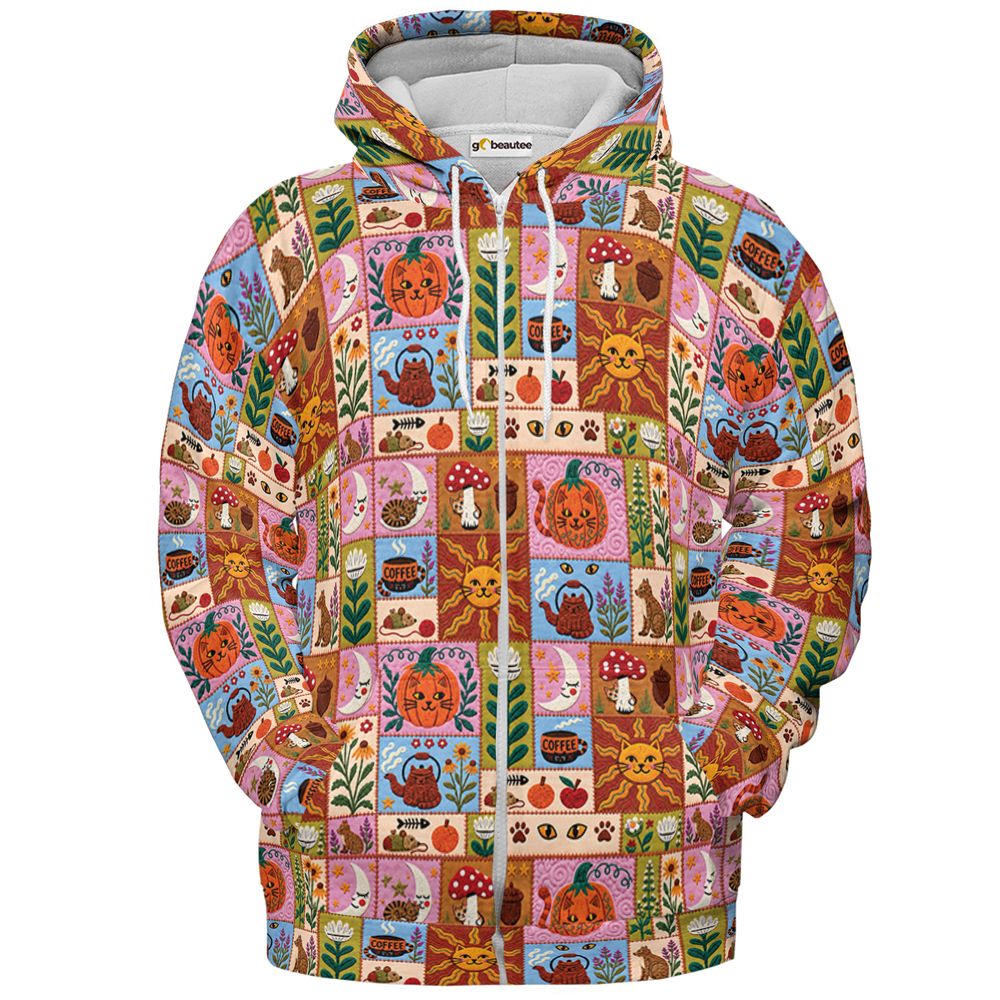 Autumn Whiskers Patchwork - Zip Hoodie - 2