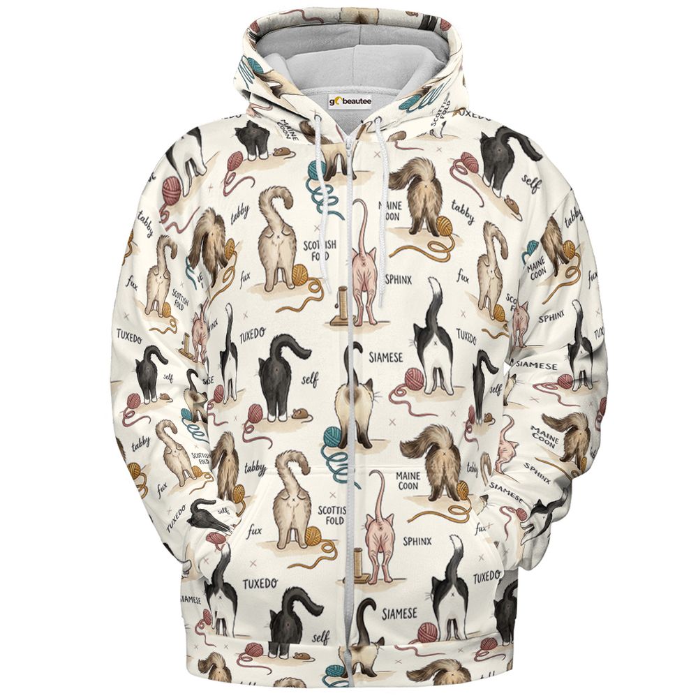 Funny Cat Butts Breed Chart Full Print Hoodie - Zip Hoodie - 2