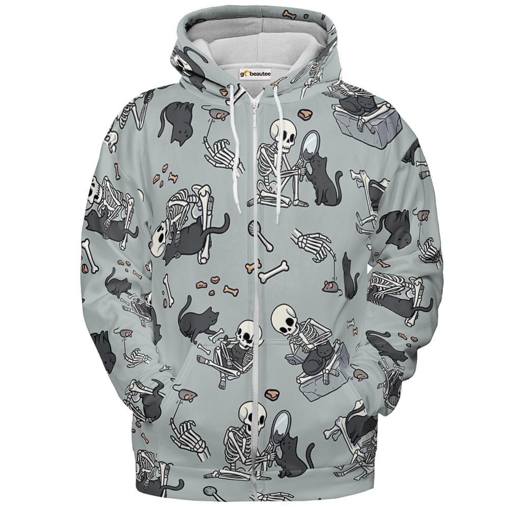 Cat and Skeleton - Zip Hoodie - 2