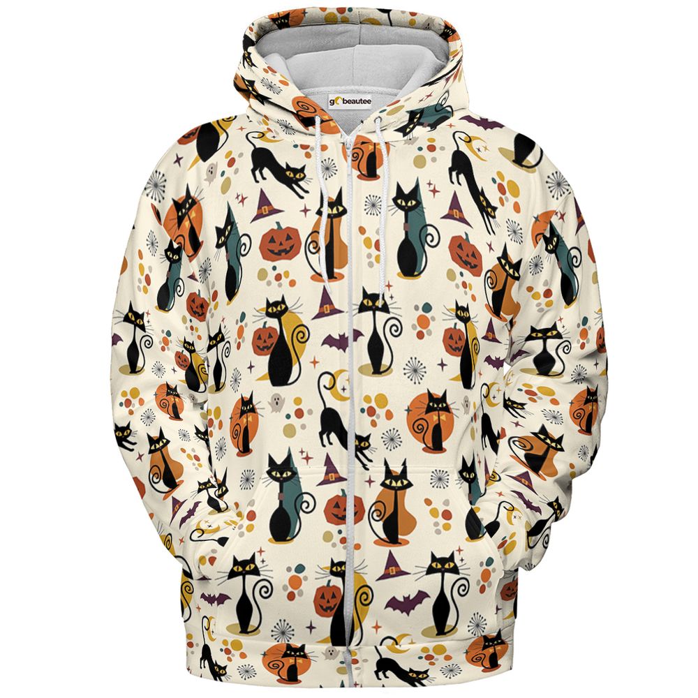 Mid Century Atomic Black Cats Full Print Hoodie - Zip Hoodie - 2