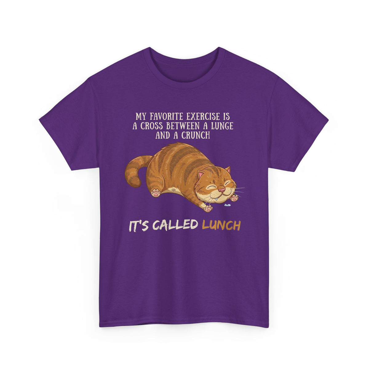 Funny Workout Cat T-Shirt — "Lunge Crunch Lunch"