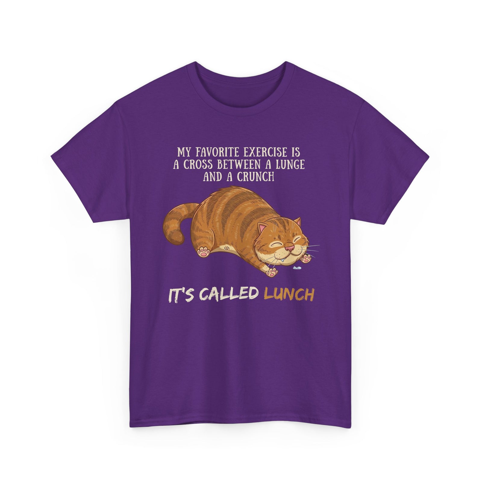 Funny Workout Cat T-Shirt — "Lunge Crunch Lunch"
