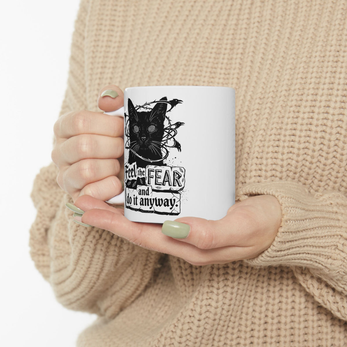Feel And Fear Do It Anyway Ceramic Mug — Black Cat Inspirational Mug