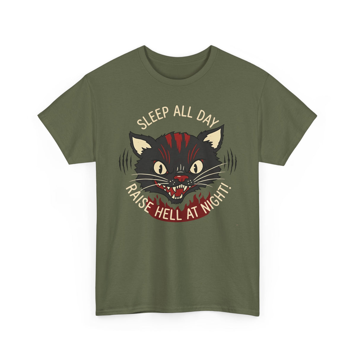 Funny Cat 'Sleep All Day, Raise Hell At Night' T-Shirt