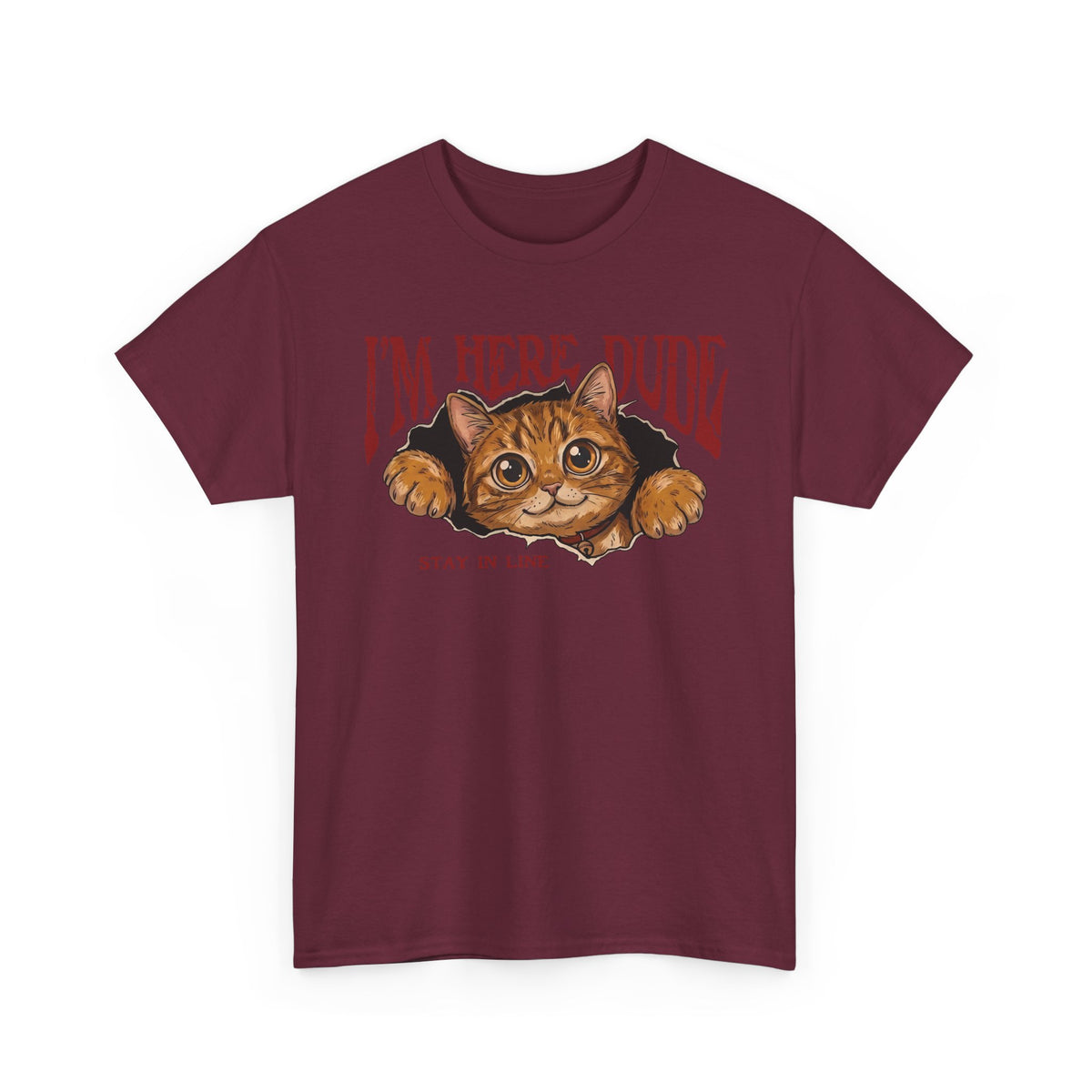 I'm Here Dude Cat T-Shirt — Funny Orange Tabby Ripped Graphic Tee