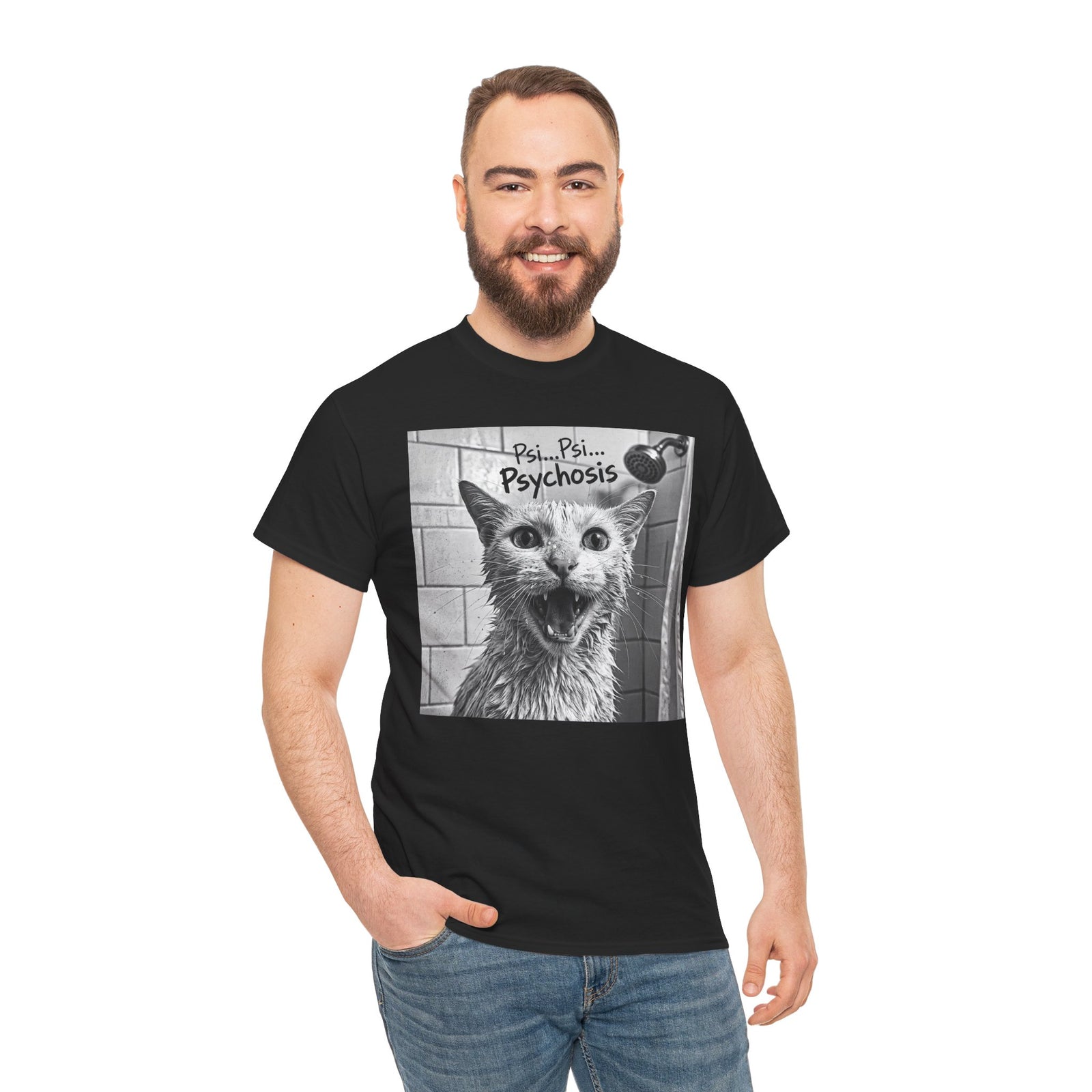 Psychosis Cat T-Shirt Funny Grunge Shower Cat Tee