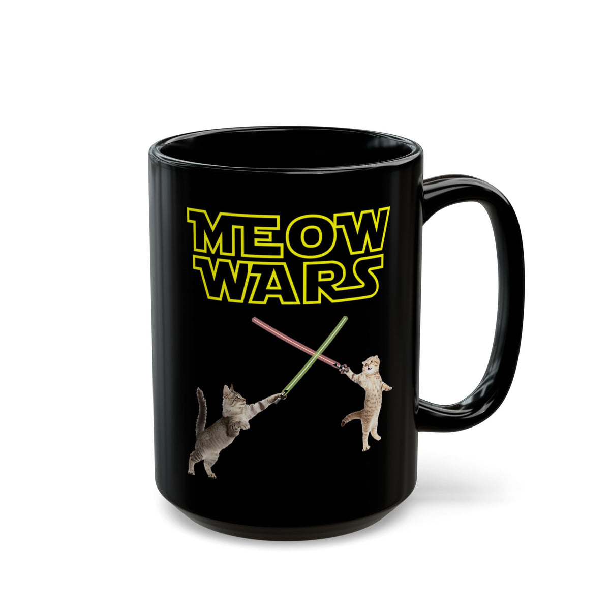 Meow Wars Black Mug — Funny Cat Lightsaber Mug