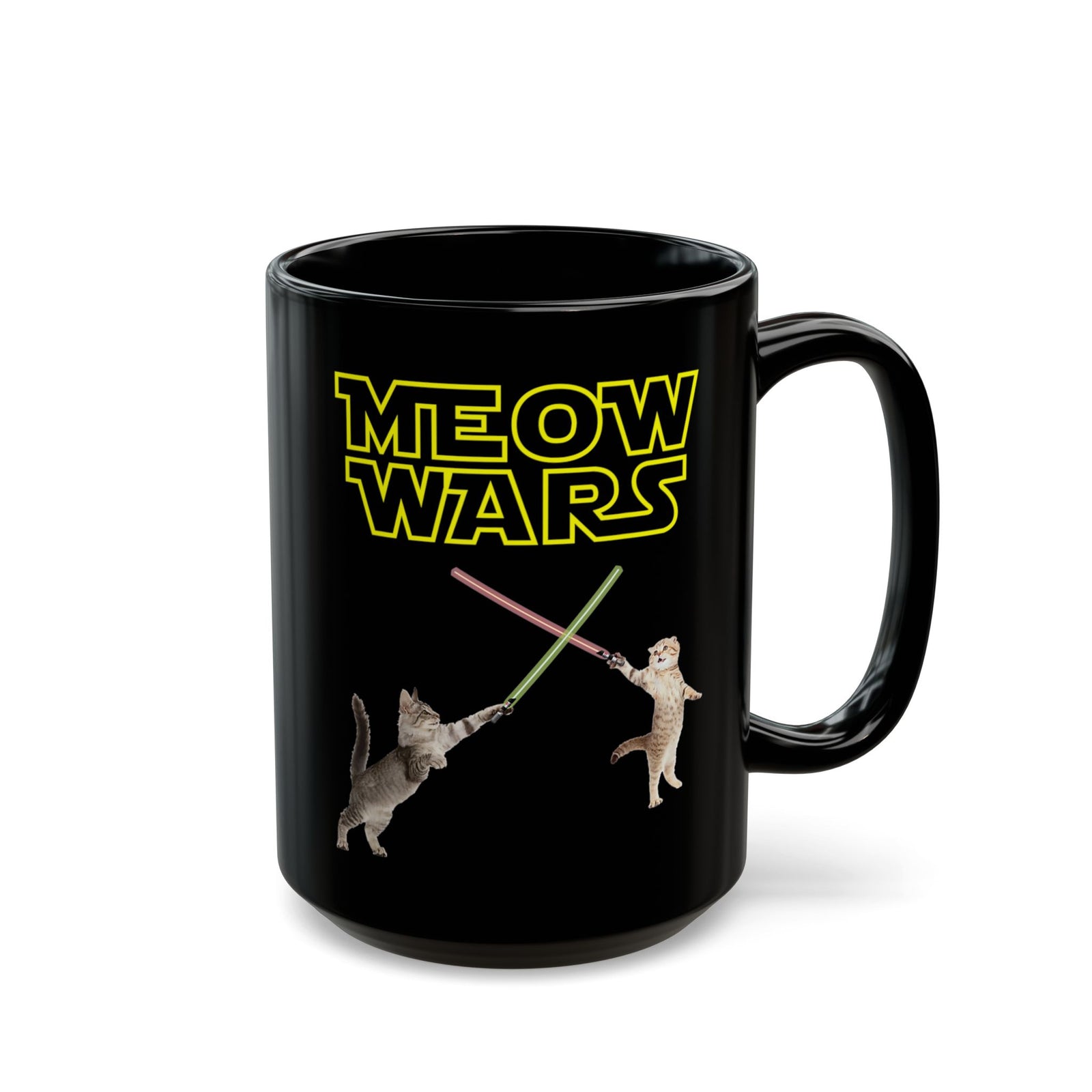 Meow Wars Black Mug — Funny Cat Lightsaber Mug