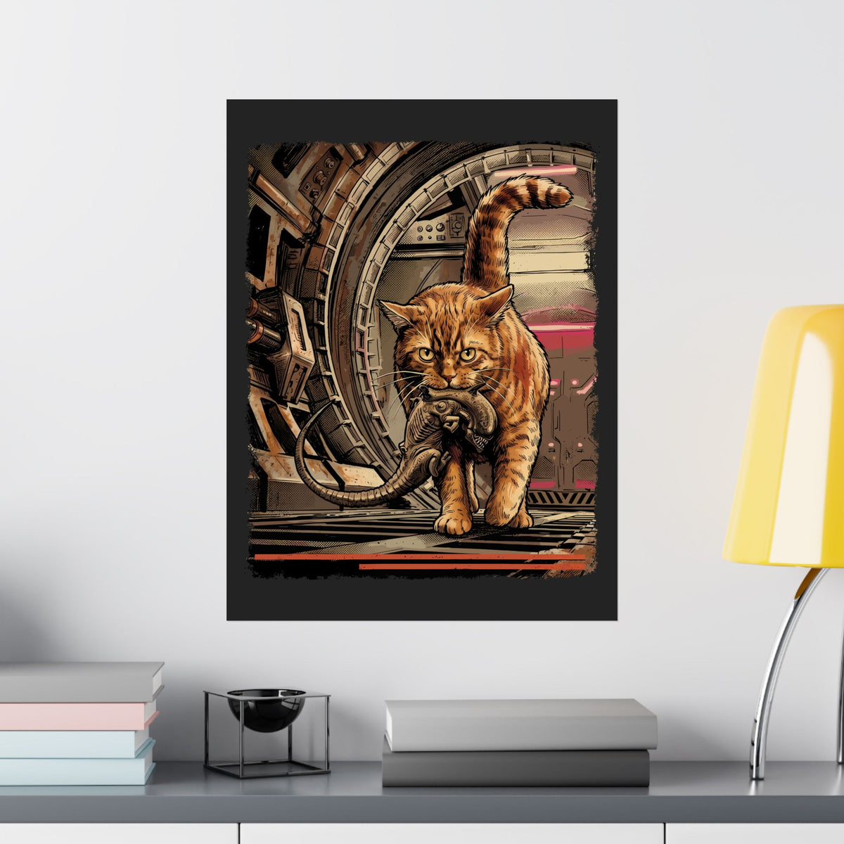 Alien Pest Control Cat Poster — Retro Sci-Fi Space Wall Art