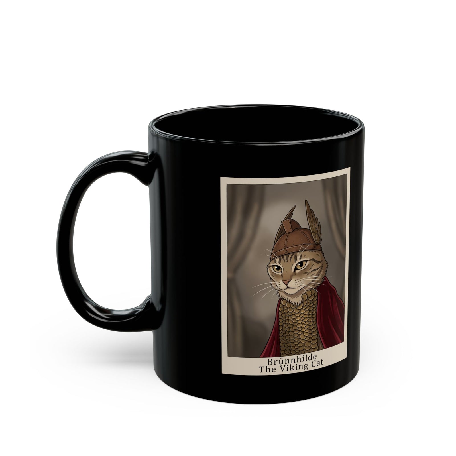 Brünnhilde The Viking Cat Black Mug