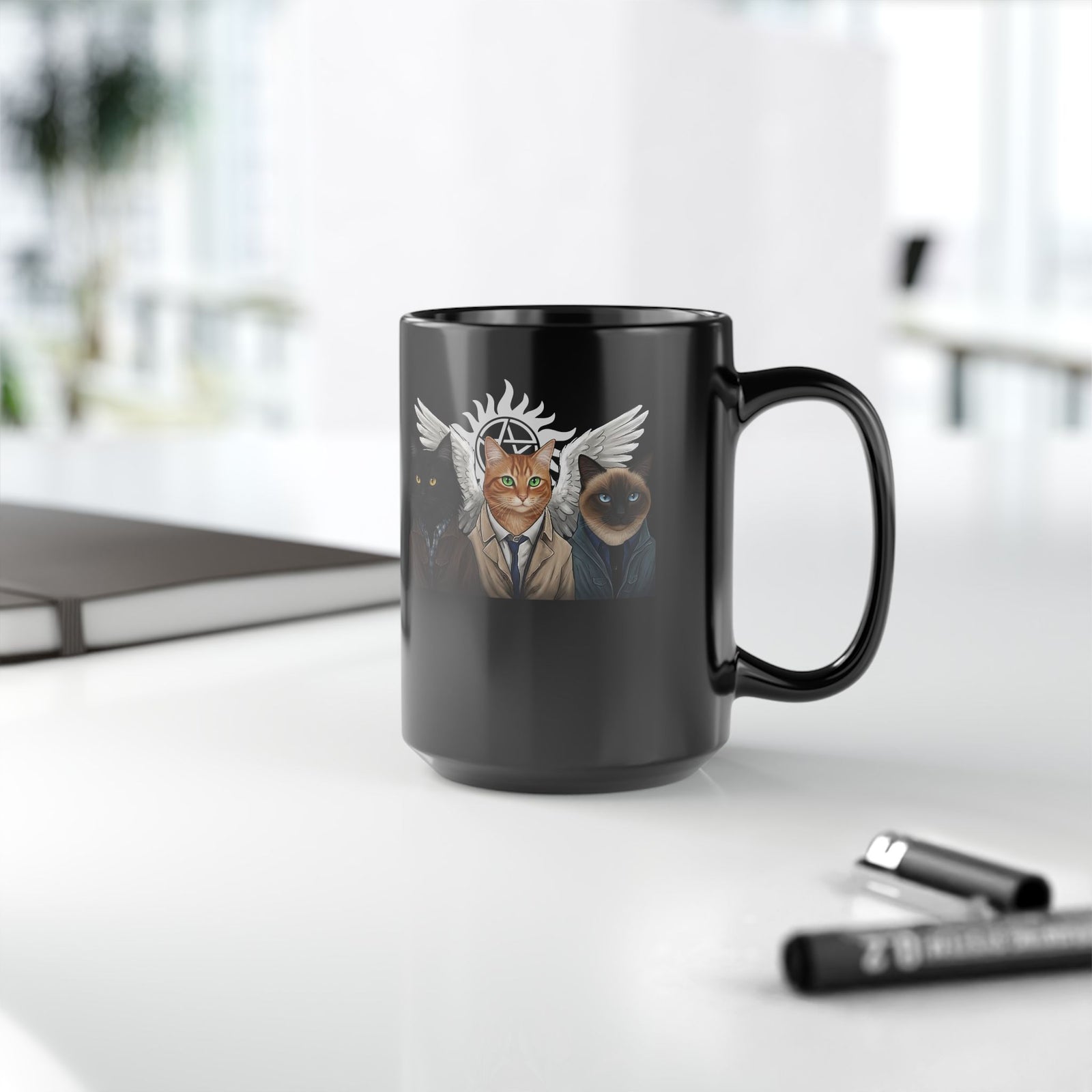SuperCat Supernatural Cat Black Mug — Mystical Cat Graphic Mug