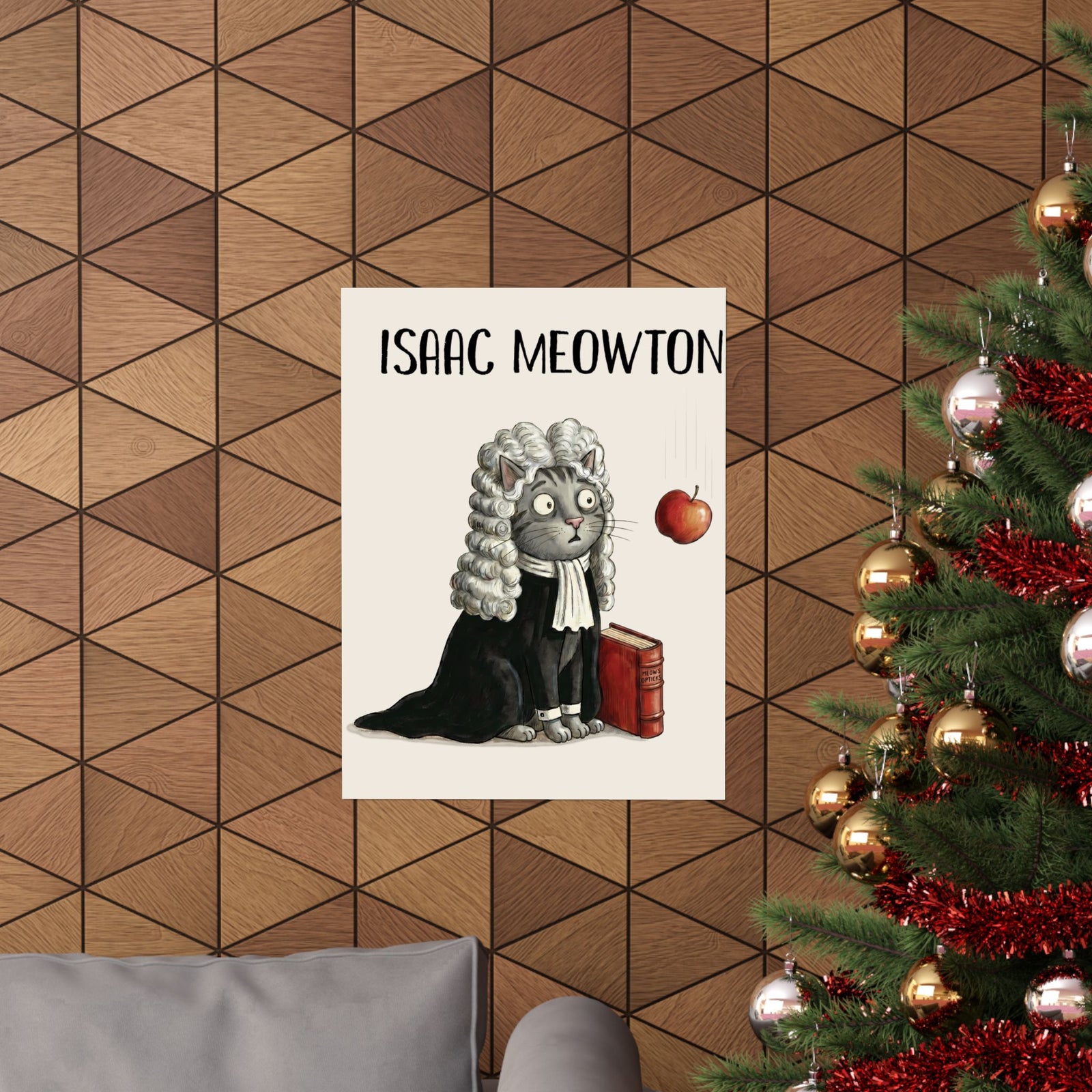 Isaac Meowton Poster — Funny Science Pun Cat Gravity Graphic Poster