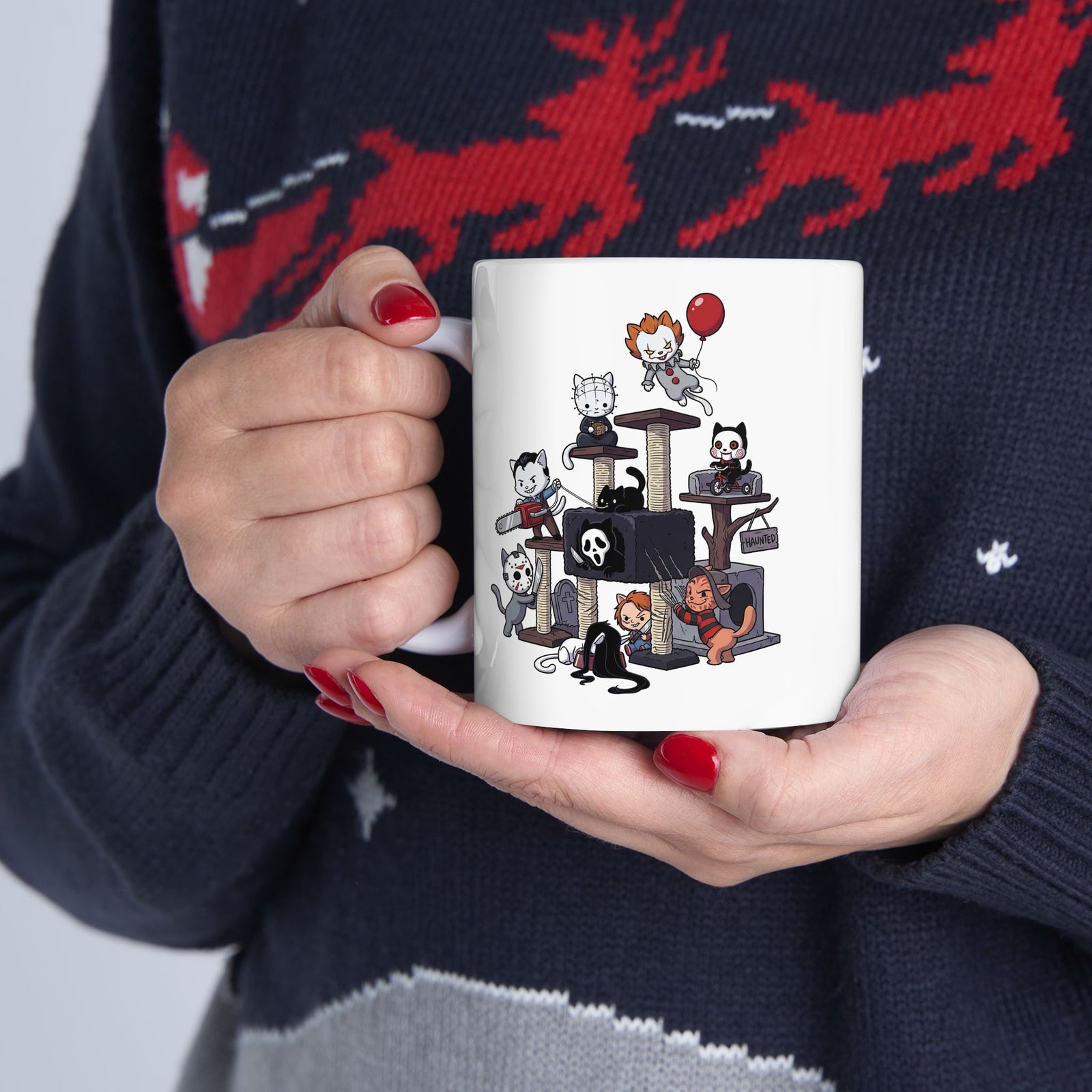 Horror Movie Cats T‑Mug — Cute Creepy Kitty Playground