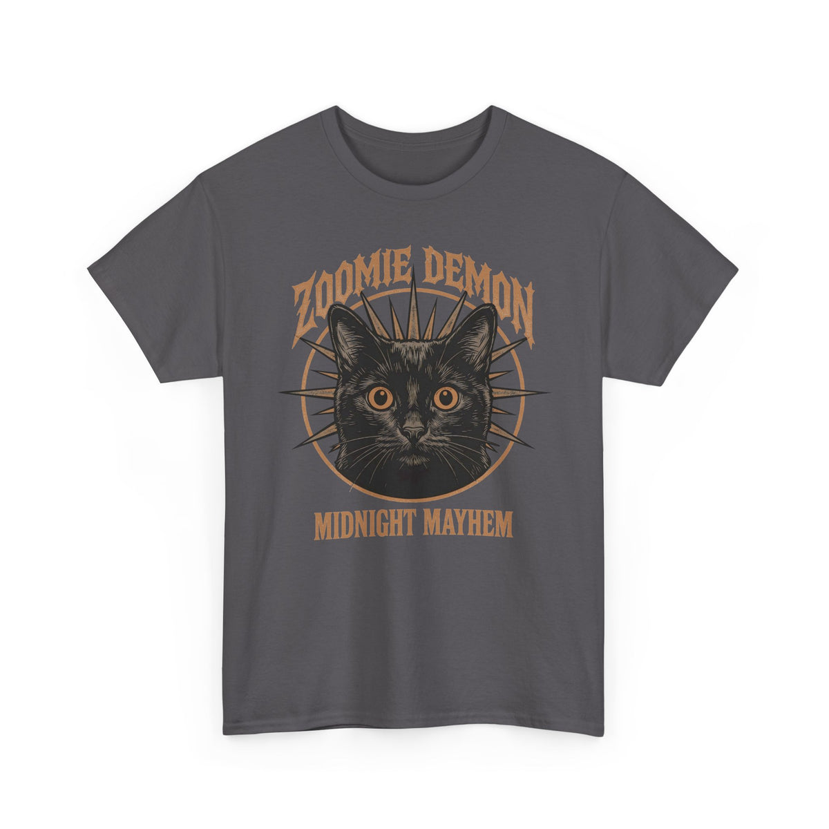 Zoomie Demon Cat T-Shirt — "Midnight Mayhem" Gothic Vintage Band Tee
