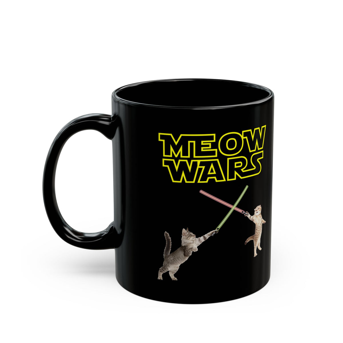 Meow Wars Black Mug — Funny Cat Lightsaber Mug