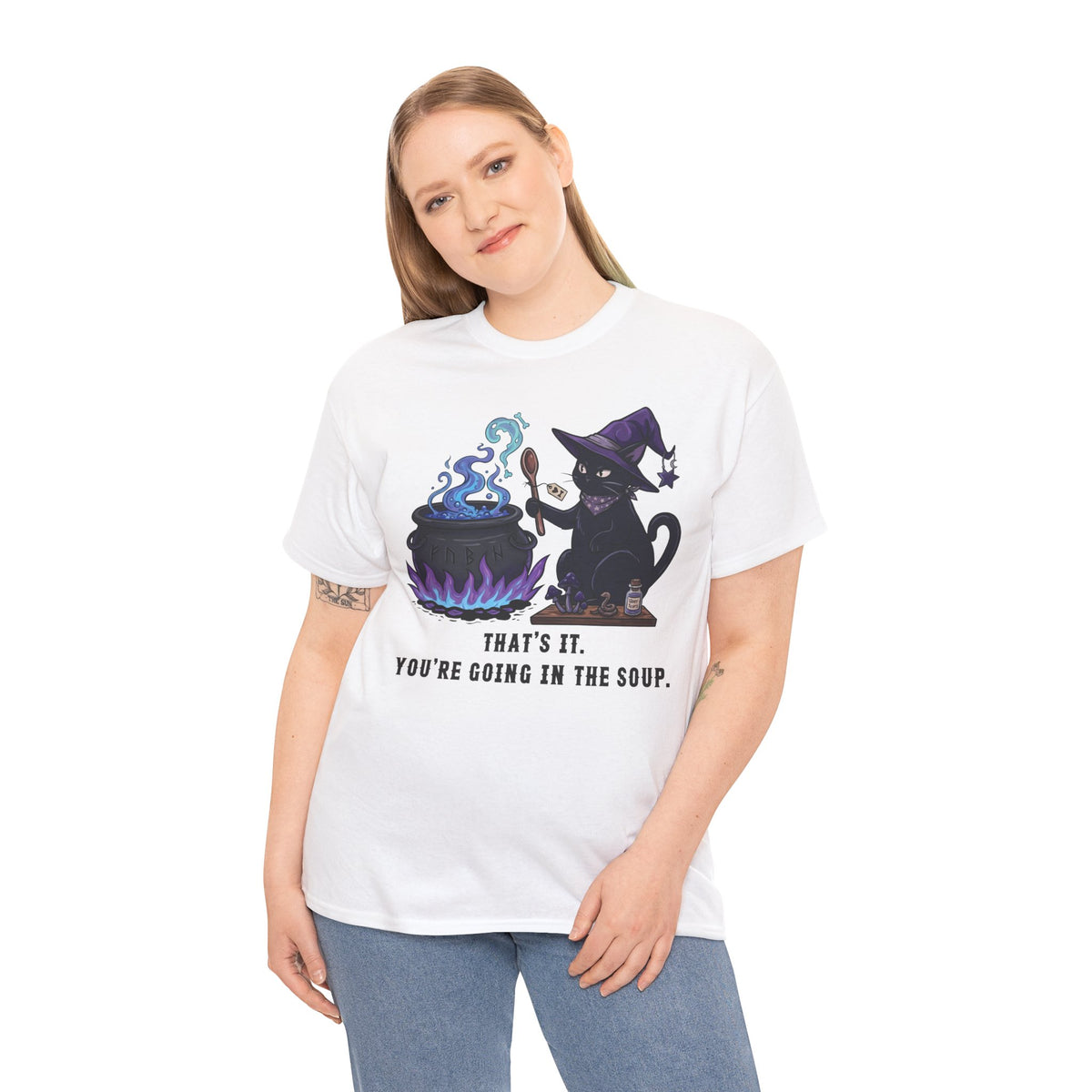 Black Cat “Purrfect Potion” Tee — Witchy Cat Graphic T-Shirt