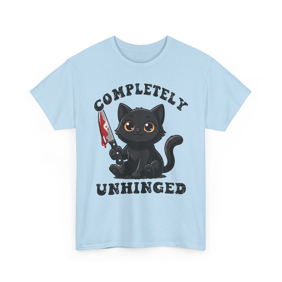 Completely Unhinged Black Cat T-Shirt — Funny Cute Psycho Knife Tee