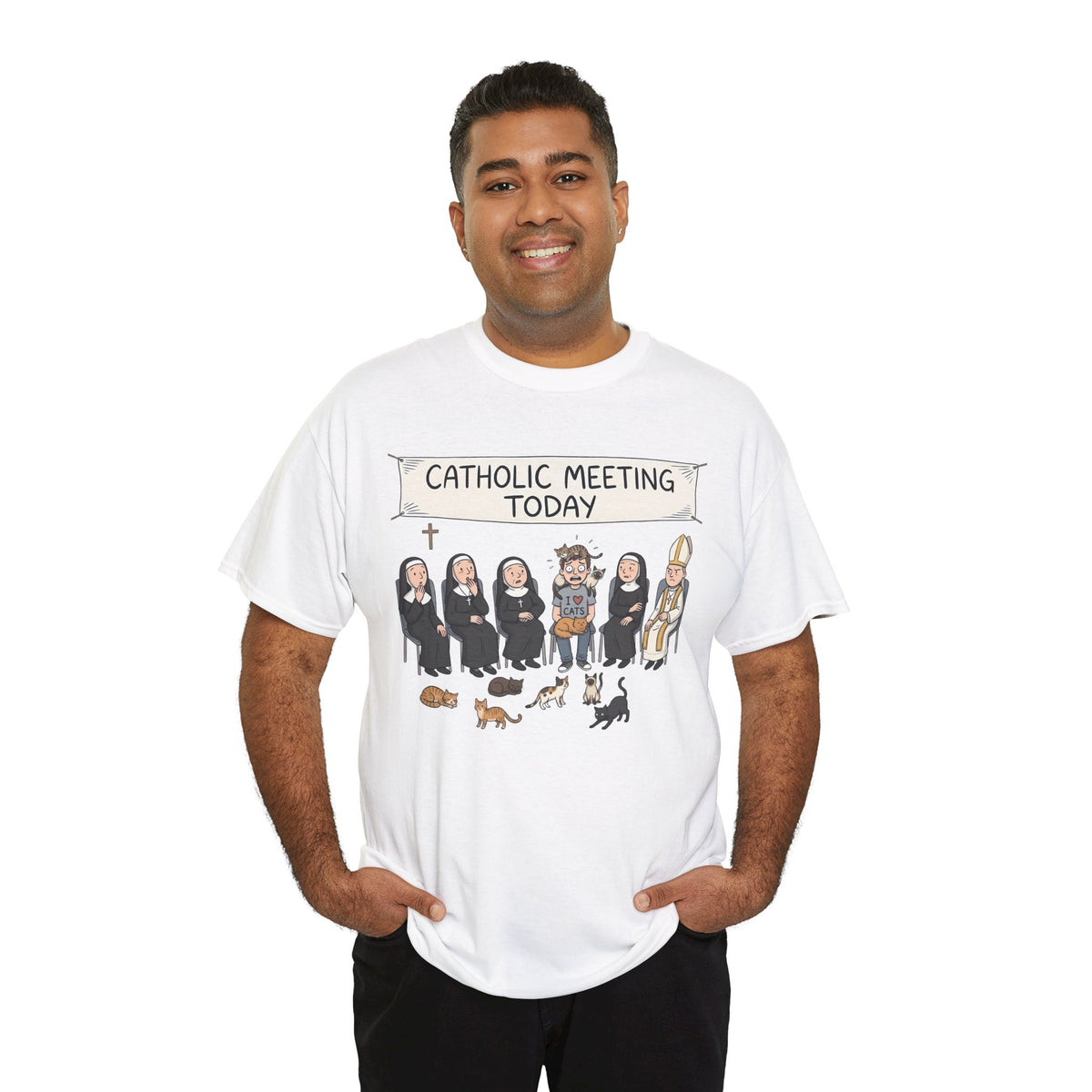 Catholic Meeting Today Funny Cat Lovers T-Shirt