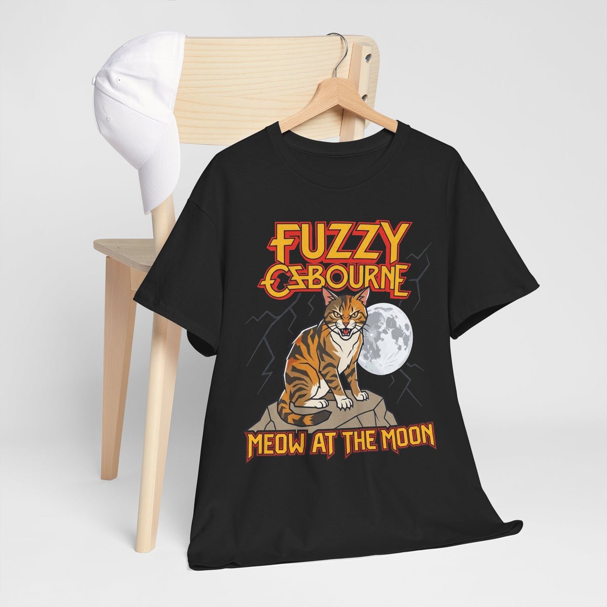 Fuzzy Osbourne "Meow at the Moon" Graphic Tee - Retro Cat Band Shirt