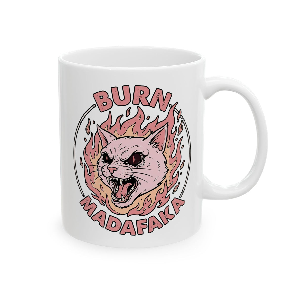 Funny Cat T‑Mug — "Burn Madafaka" Graphic Mug