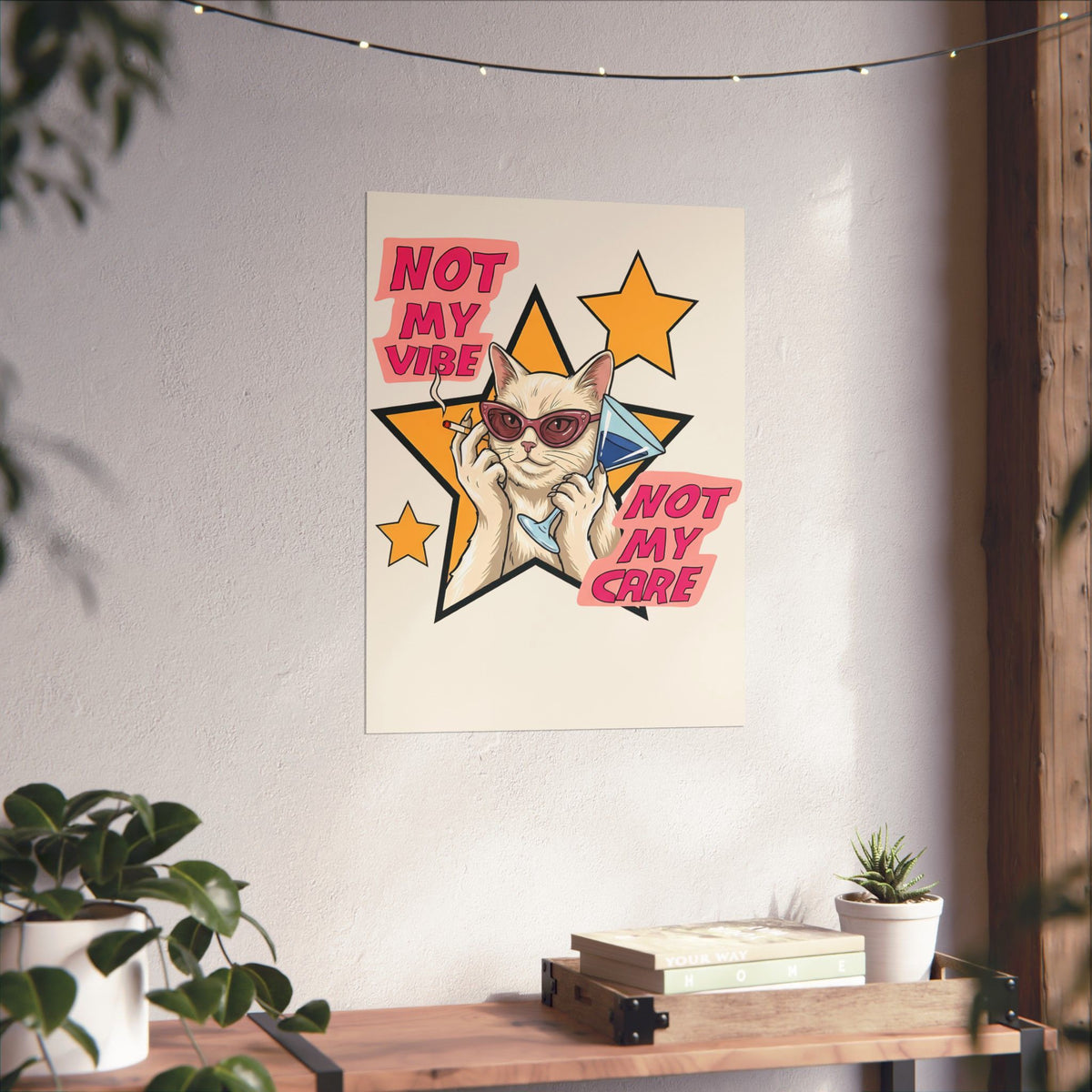 Not My Care Retro Cat Poster — Unbothered Pop Art Feline Poster