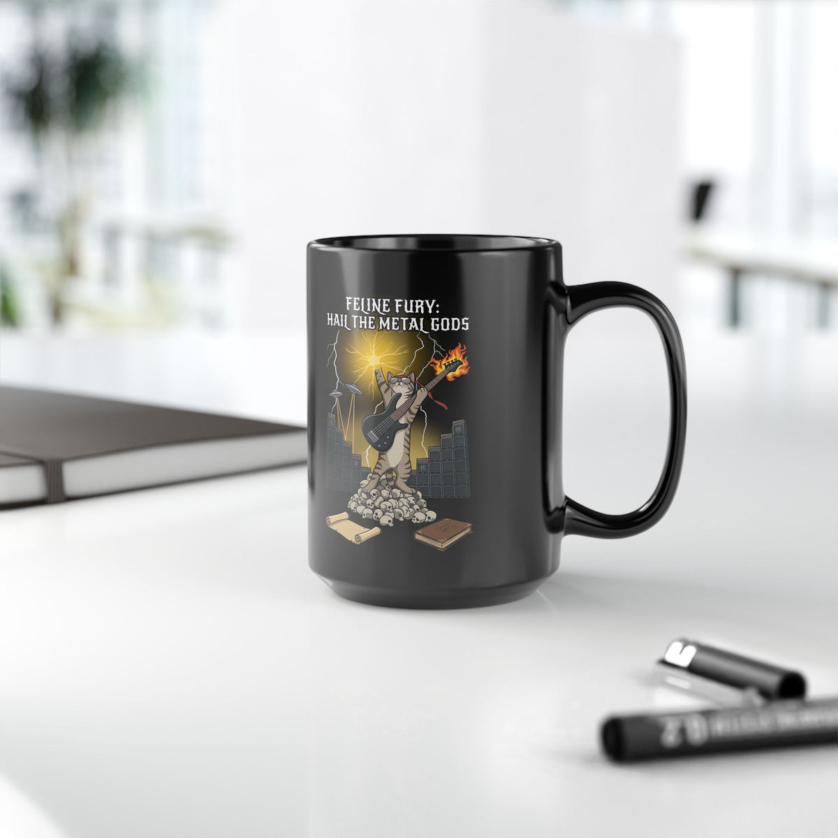Felines Furry Black Mug — Cute Cat Graphic Mug for Cat Lovers