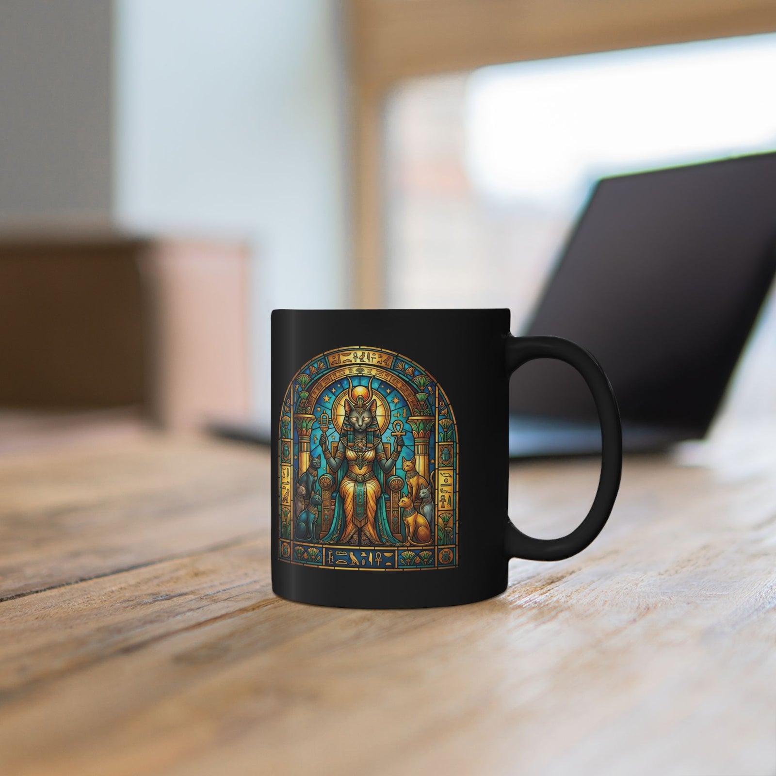 Bastet Goddess of Cats Black Mug — Egyptian Cat Deity Mug