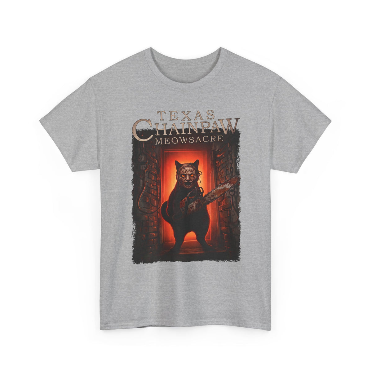 Texas Chainpaw Meowsacre T-Shirt — Funny Horror Black Cat Parody Tee