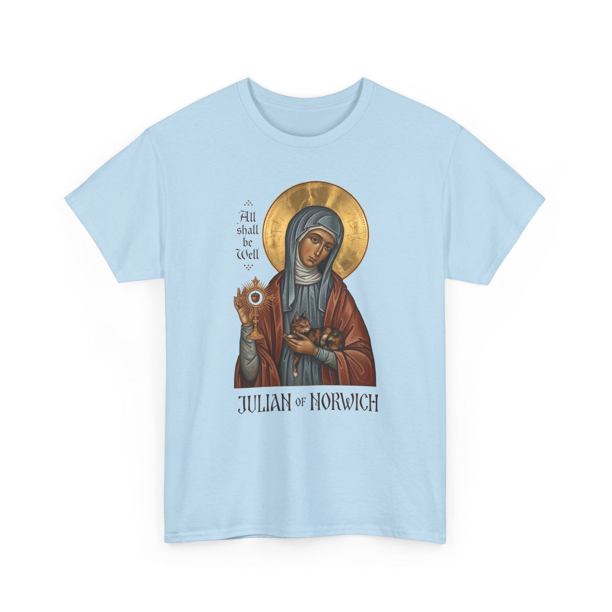 Julian of Norwich & Cat T-Shirt — Spiritual Saint Tee for Cat Lovers