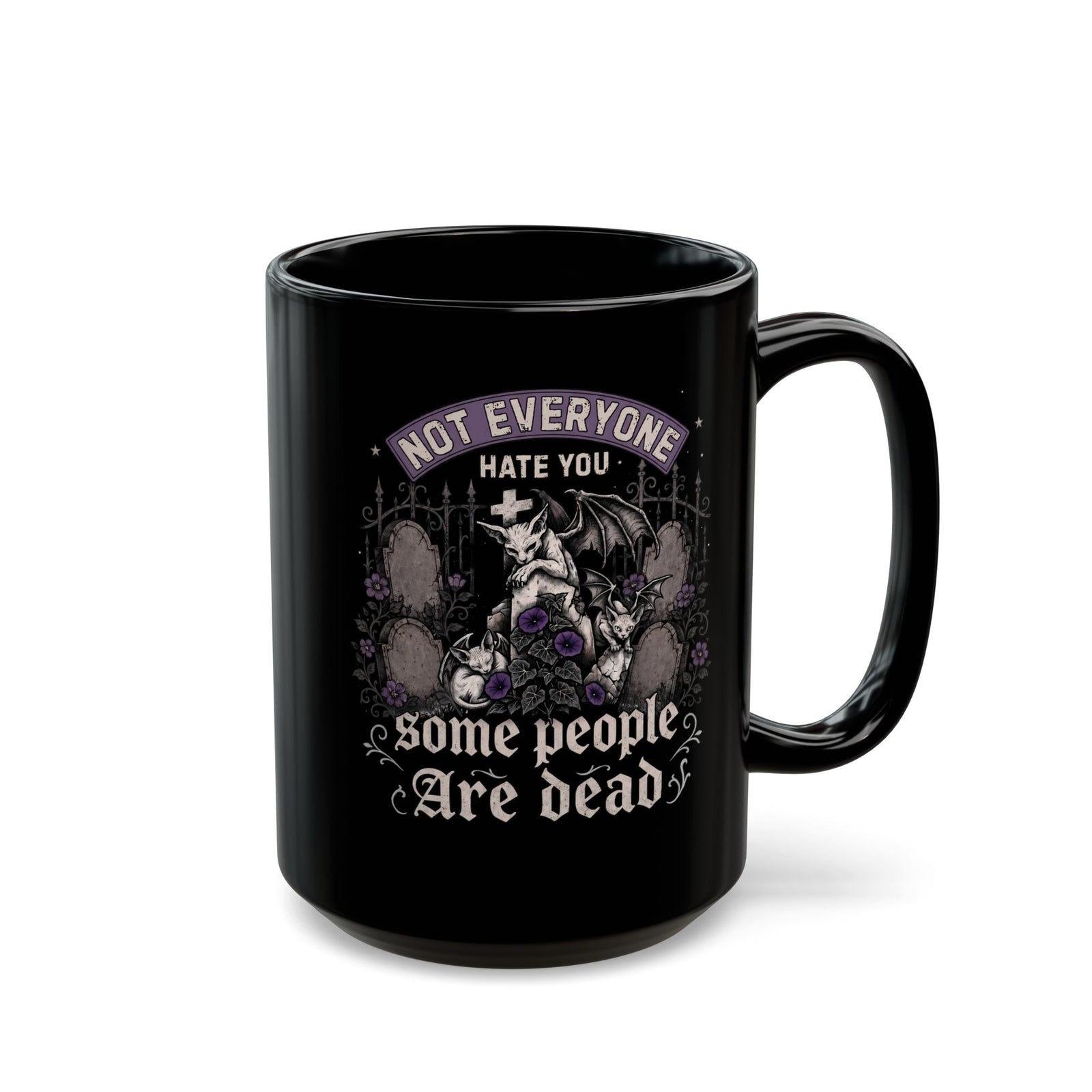 Not Everyone Hate You Some People Are Dead Black Mug — Funny Goth Sphynx Cat Mug