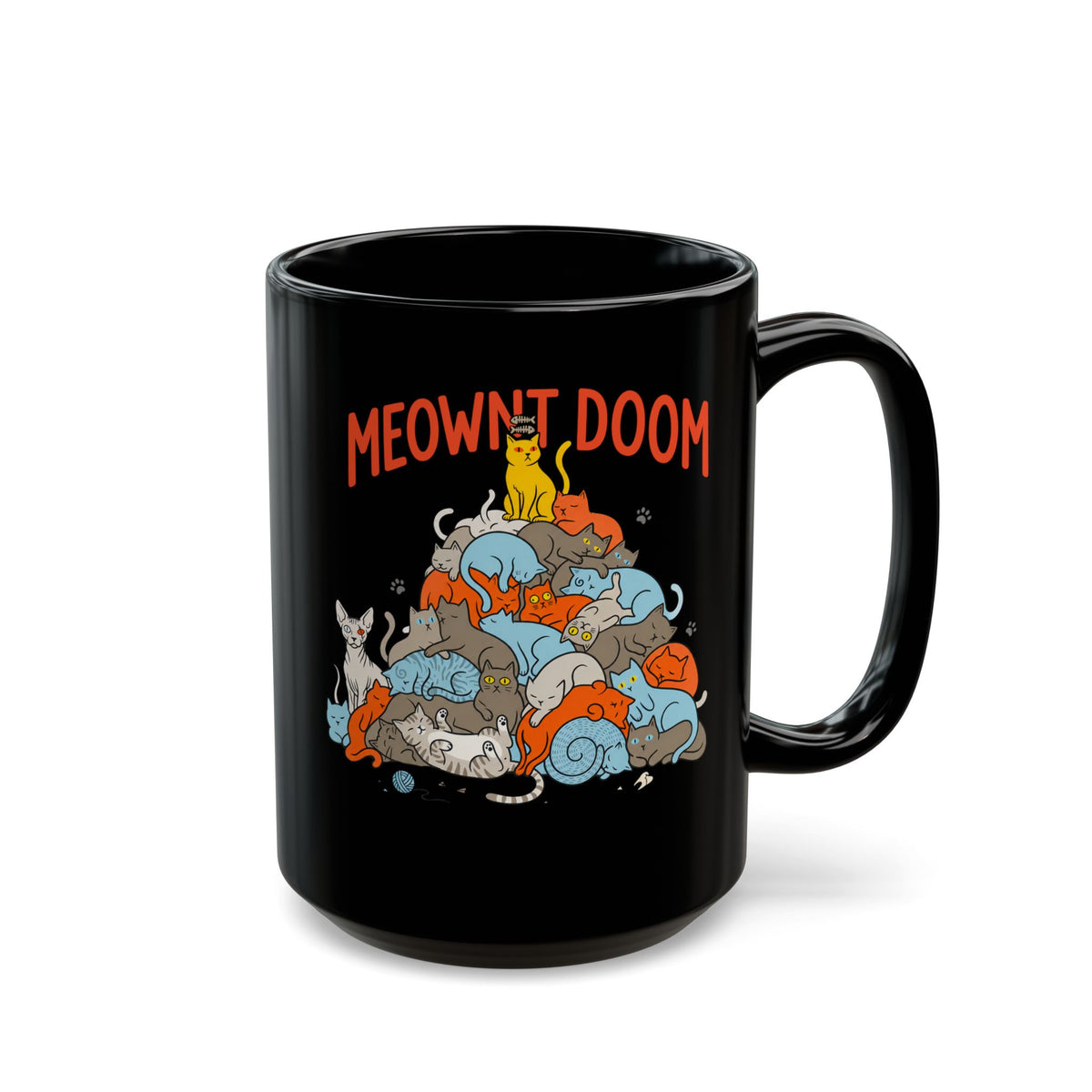 Meownt Doom Black Mug — Funny Cat 'meownt doom' Graphic Mug