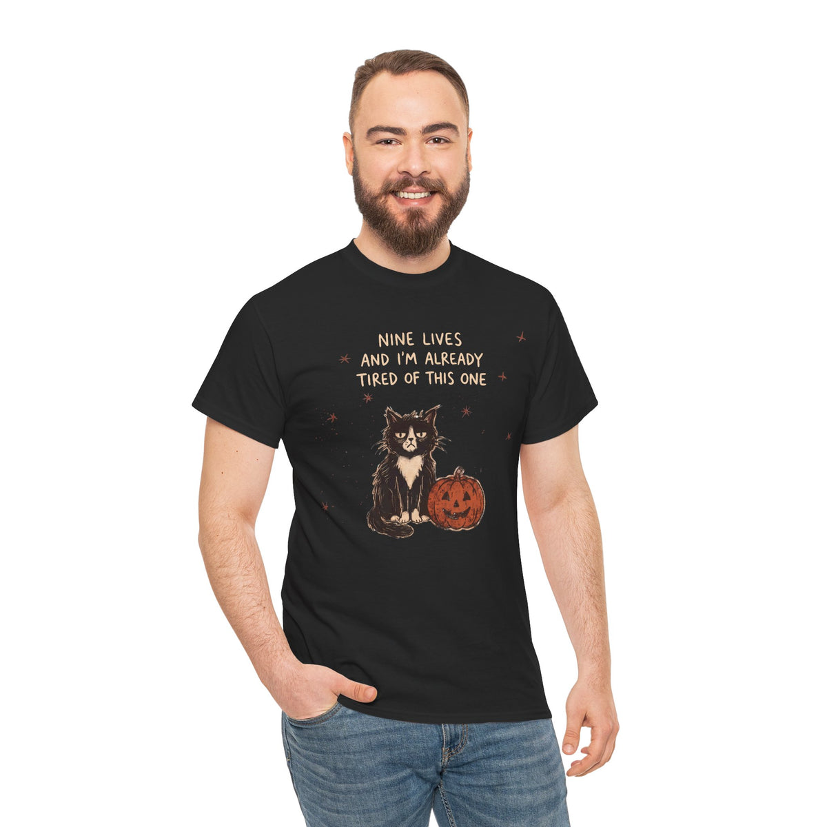 Nine Lives And I'm Already Tired Of This One Shirt — Grumpy Halloween Cat T-Shirt