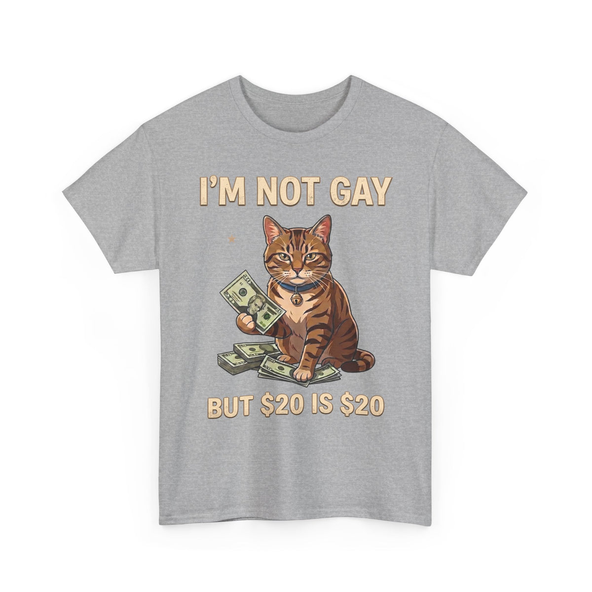 I'm Not Gay But $20 Is $20 T-Shirt — Funny Cat Cash Meme Tee