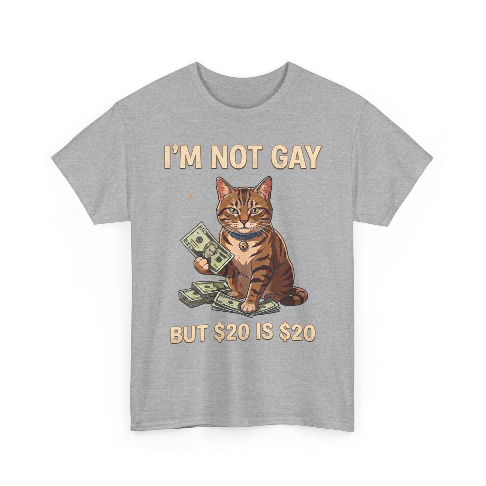 I'm Not Gay But $20 Is $20 T-Shirt — Funny Cat Cash Meme Tee