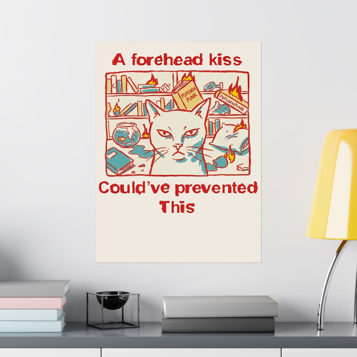 Naughty Cat Forehead Kiss Poster - Funny Cat Lover Poster