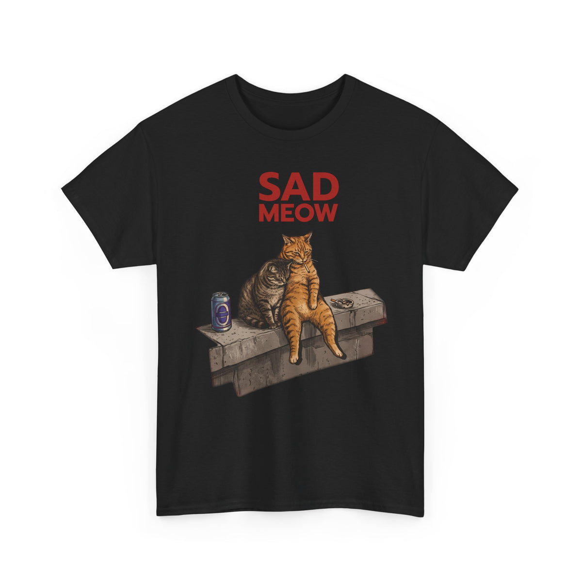 Sad Meow T-Shirt — Funny Depressed Smoking Cats Graphic Tee