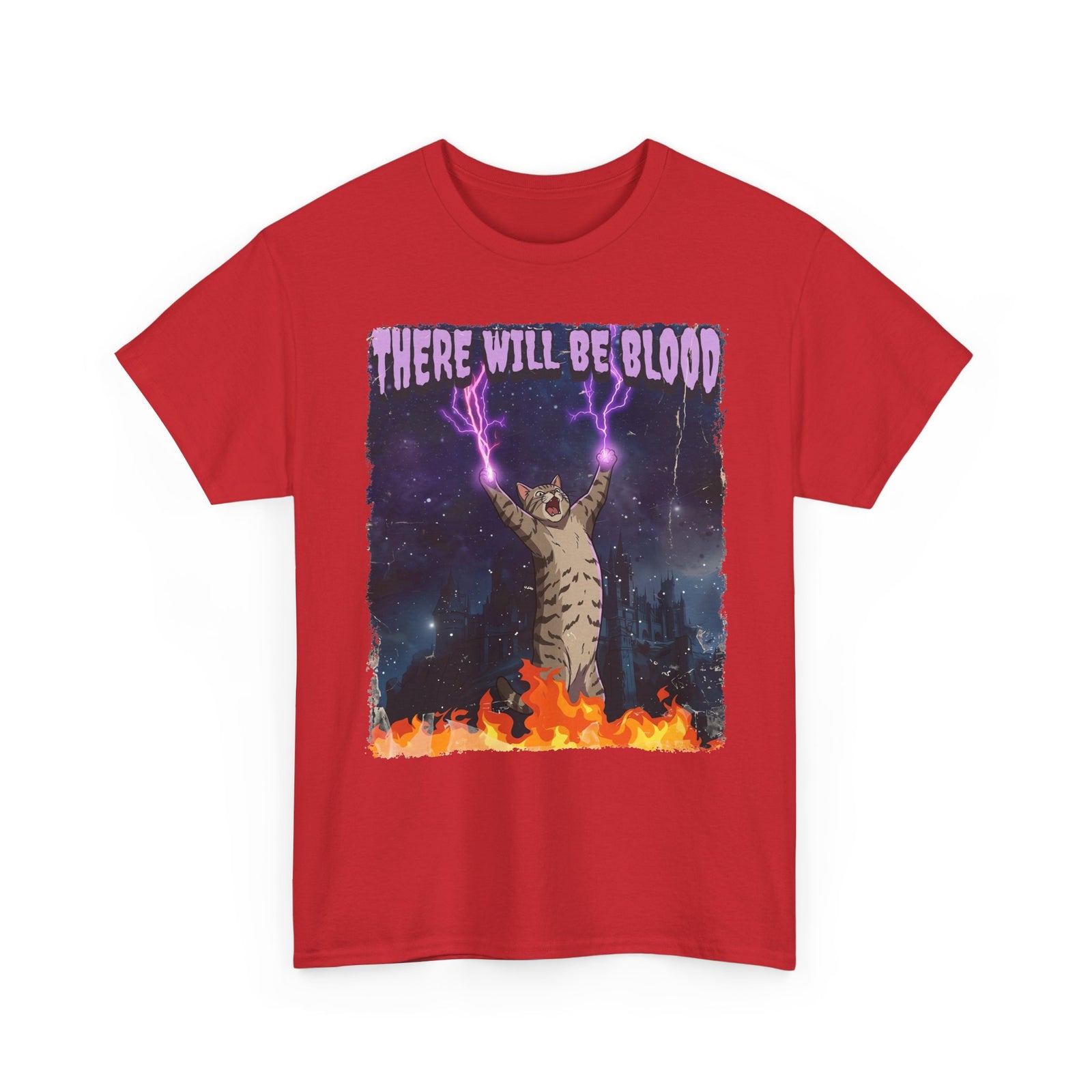 There Will Be Blood Cat T‑Shirt – Gothic Fire Magic Graphic Tee