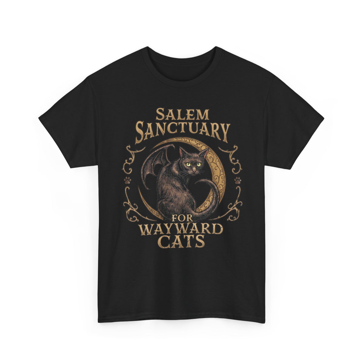Salem Sanctuary For Wayward Cats T-Shirt — Winged Black Cat Gothic Tee