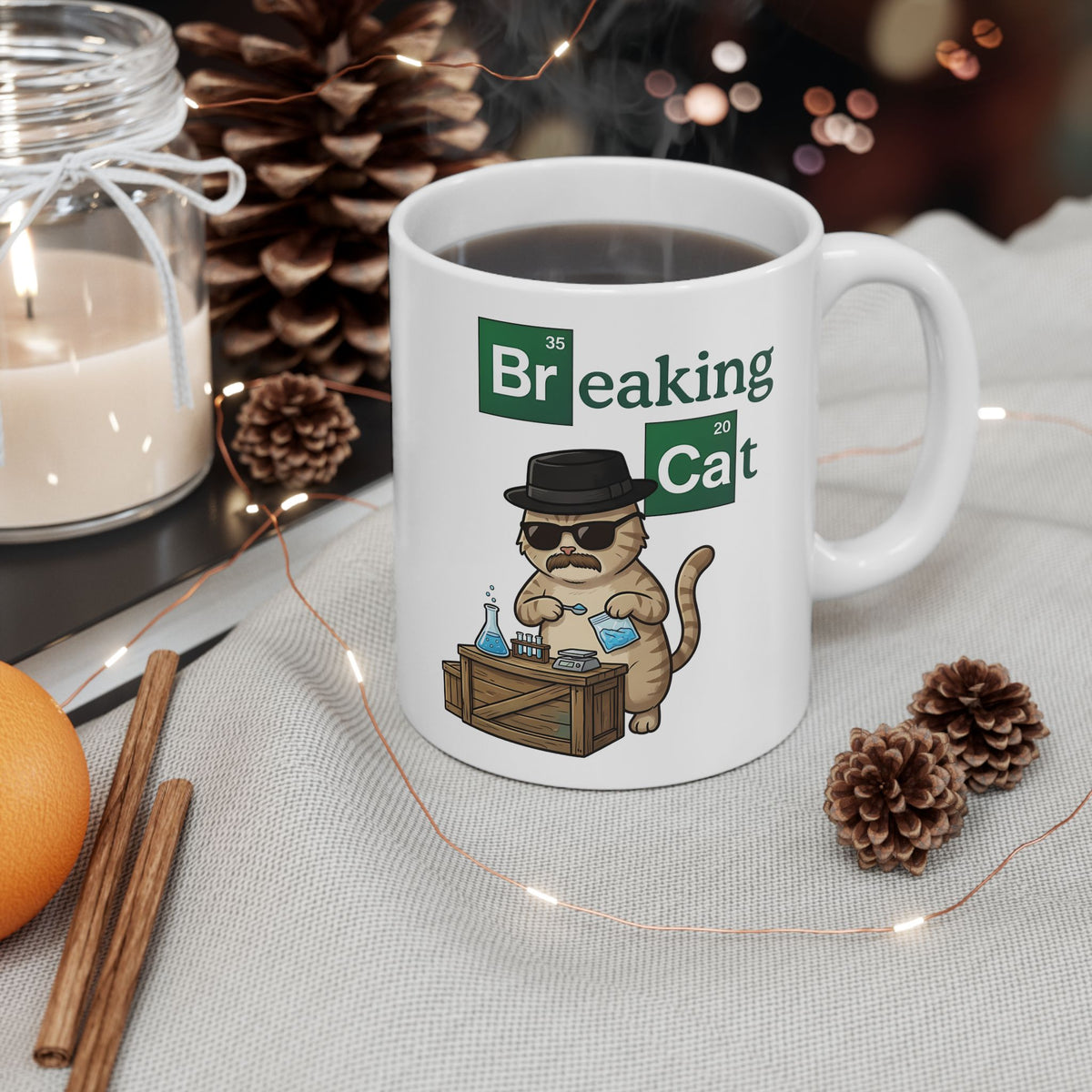 Breaking Cat Ceramic Mug — Funny Cat Graphic Mug