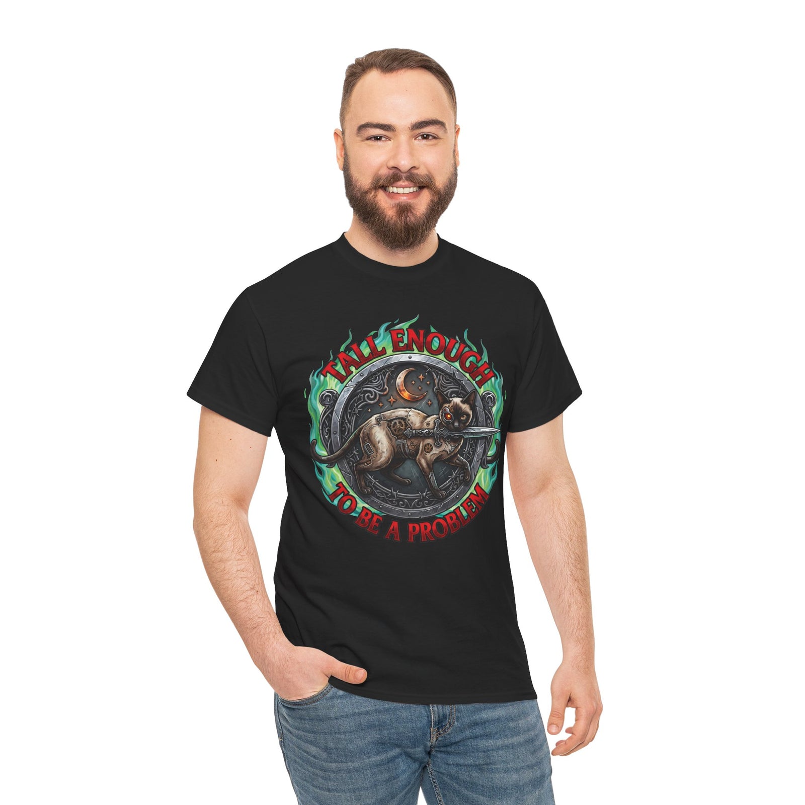Tall Enough To Be A Problem Steampunk Cyber Cat Shirt — Gothic Dagger T-Shirt