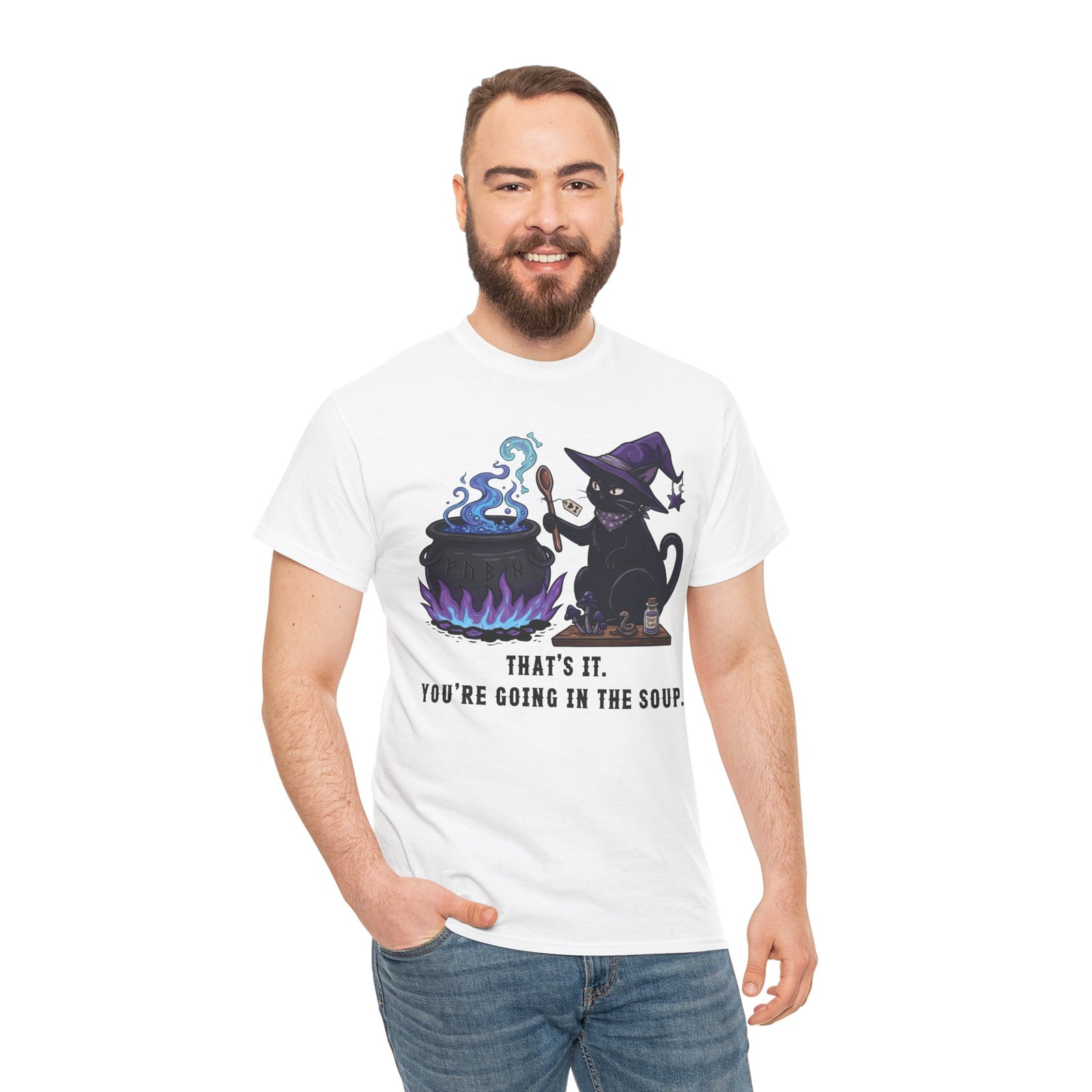 Black Cat “Purrfect Potion” Tee — Witchy Cat Graphic T-Shirt