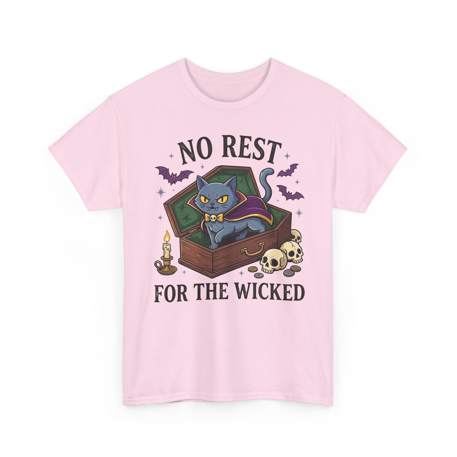 No Rest For The Wicked Cat Tee — Halloween Cat Coffin Graphic T-Shirt