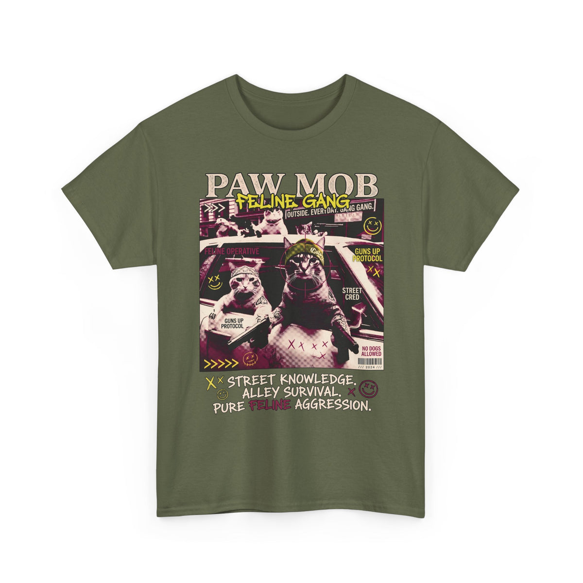 Paw Mob Feline Gang T-Shirt — Edgy Gangster Cat Streetwear Tee
