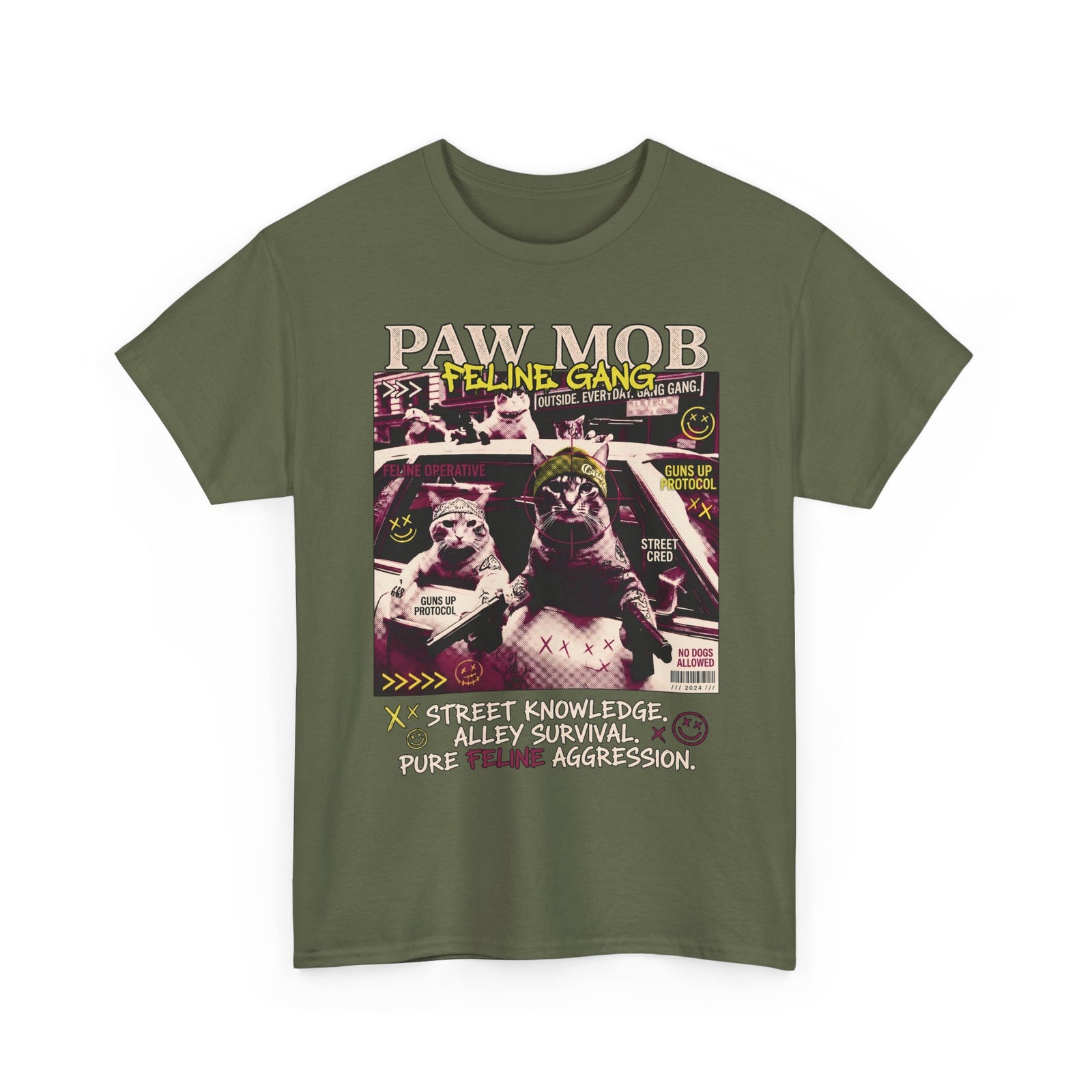 Paw Mob Feline Gang T-Shirt — Edgy Gangster Cat Streetwear Tee