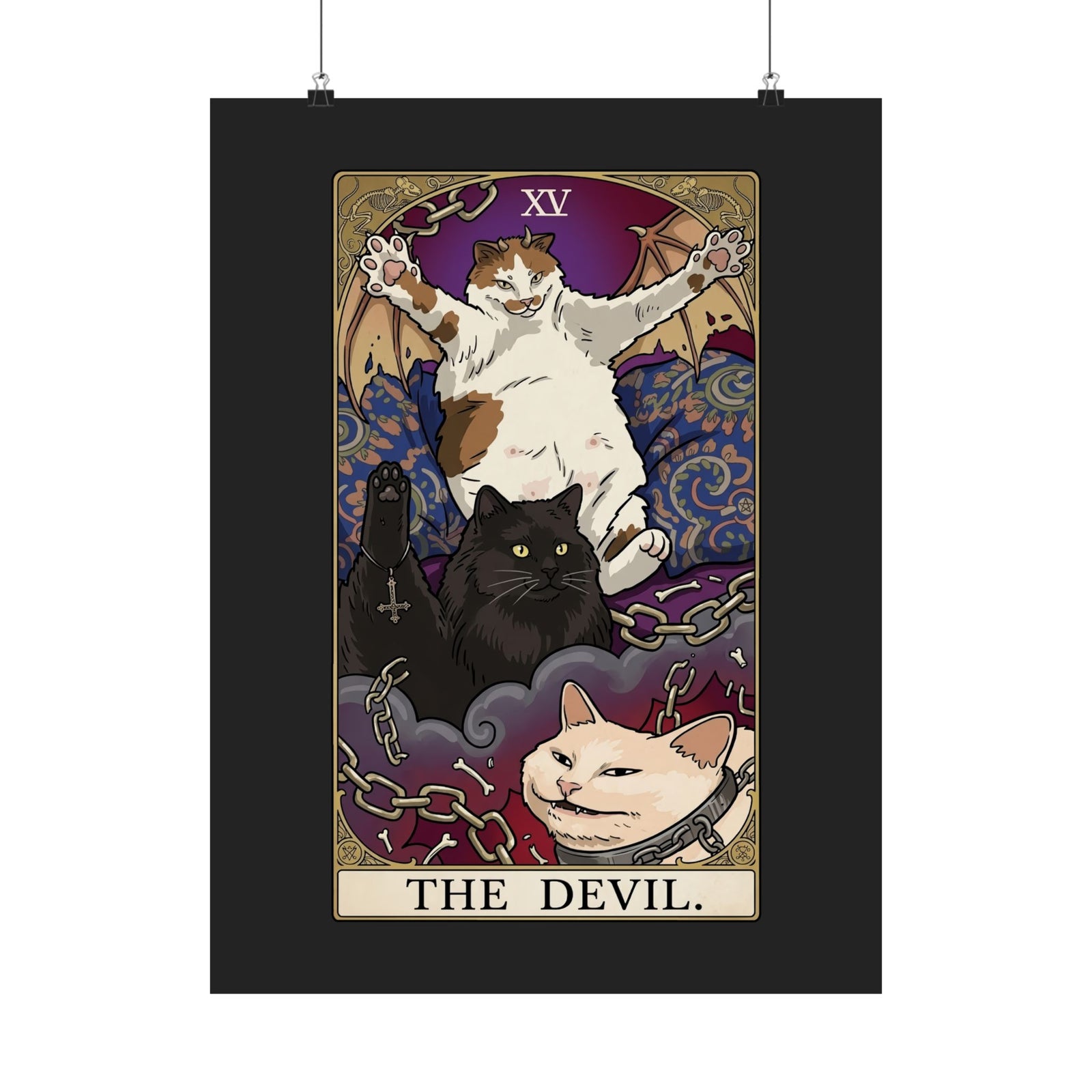 The Devil Cats Tarot Poster — Mystical Cat Tarot Illustration