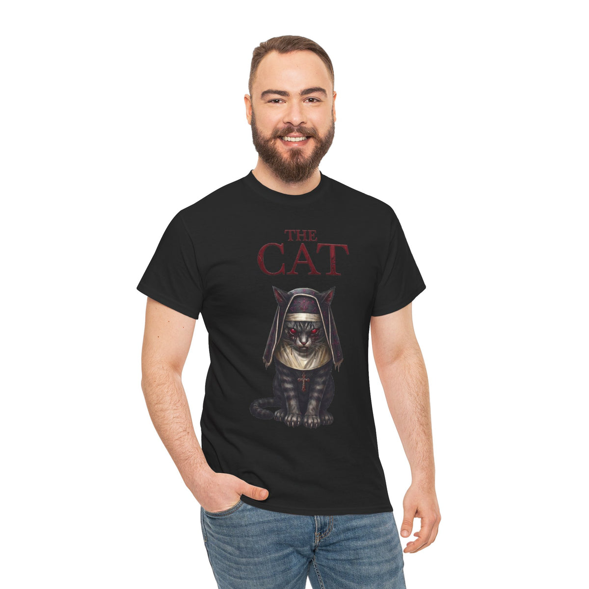 The Cat Horror Movie Parody T-Shirt — Demonic Nun Tabby Cat Tee